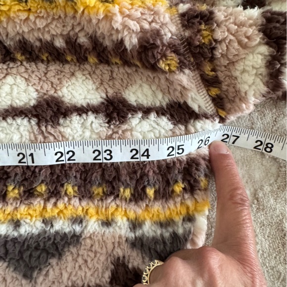 Aerie OFFLINE Sherpa brown & yellow pattern 1/4 zip cozy Sweater Cabincore - Picture 5 of 8